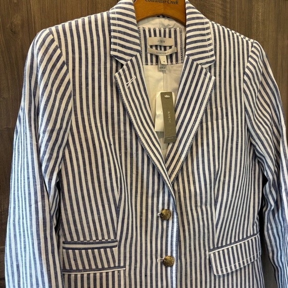 NWT J Crew Schoolboy Striped Linen Blazer blue white size 4 - Picture 4 of 10